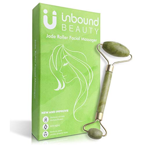 Noiseless Jade Roller for Face by Inbound Beauty - Face & Neck Massager for Skin Care, Facial Roller to Press Serums, Cream and Oil Into Skin, Lymphatic Drainage Massager Skin Care Tool, Eye Massager