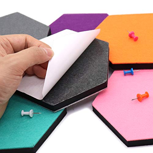 Omitfu Set Of 6 Hexagon Felt Pin Board Self Adhesive Bulletin Memo Photo Boards Colorful Foam Wall Decorative Tiles With 6 Pushpins - 5.5 X 5 X 0.5 Inches (6Pc-A) #TOP3