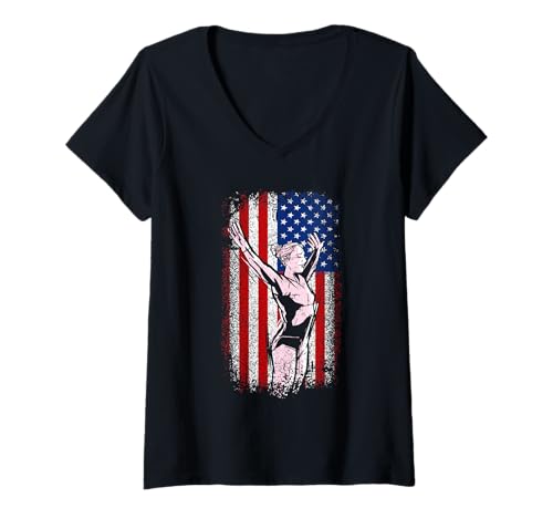 Mujer Gimnasia bandera estadounidense 4 de julio Camiseta Cuello V
