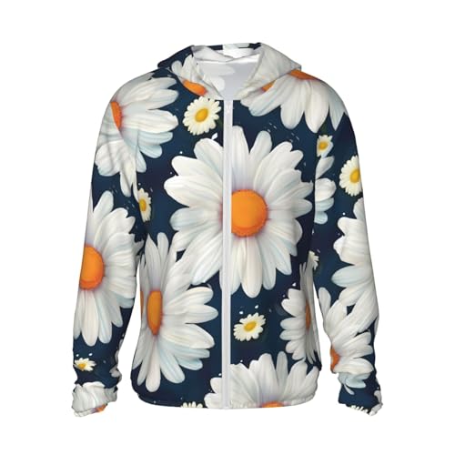 Sun Protection Hoodie Shirt Daisy pattern UPF 50+ Long Sleeve Outdoor Rash Guard for Men Women