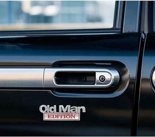 Image of 2pcs Metal Old Man Edition Emblem 3D Badge Fit for Universal Car Truck SUV Side Rear Front Hood Trunk Door Decal Sticker (Silver Red)