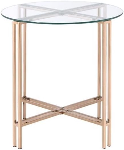 23" Round Glass Top Champagne Metal Accent Table