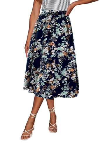 Magritta Women's Print Midi Skirt with Pocket Elastic High Waist 2025 Trendy A-Line Bohe Leopardr Swing Skirts for Women3