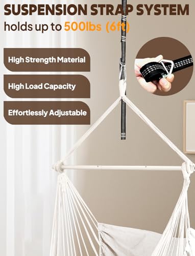 Chihee Hängesessel Hängeschaukel Maximal 500 Pfund Inklusive 2 Kissen Stahl Spreizstange mit Metall Tragbarer Hängesessel Seitentasche Großer Macrame Bohemian Stuhl Innen Außen