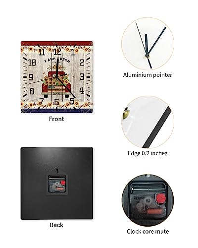 Silent-Non-Ticking-Wall-Clock-12-inch-Square-Wall-Clocks-Battery-Operated-Red-Truck-Car-with-Sunflower-and-Primitive-Berries-on-Country-Wooden-Plank-Wall-Clock-for-Office-Kitchen-Bedroom-Living-Room Silent Non Ticking Wall Clock 12 inch Square Wall Clocks Battery Operated Red Truck Car with Sunflower and Primitive Berries on Country Wooden Plank Wall Clock for Office Kitchen Bedroom Living Room