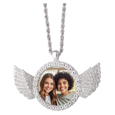 SAINGACE Picture Necklace Plated Personalized Photo Pendant for Men Customized Necklaces for Women Memory Medallion Pendant W/Tennis/Cuban/Rope Chain Dog Tag Necklace Hip Hop Jewelry (silver) Cover