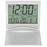 Fdit Atomic Desktop Clock Auto Set Digital Alarm Clock Electronic Compact Alarm Foldable Calendar Easy to Read Screen with Time/Date/Temperature Display- for Nightstand or Desk
