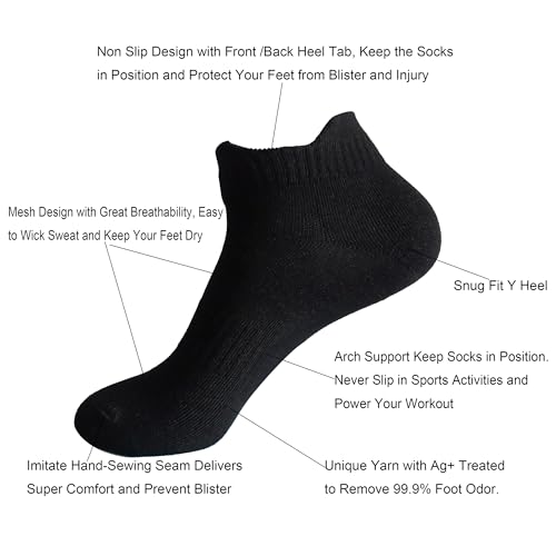Womens Anti Odor Breathable Moisture Wicking Sports Cotton Low Cut/Quarter Crew Socks for Athletes Foot2