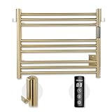 K&KALONZO Towel Warmer for Bathroom, Wall-Mounted 9-Bar Heated Towel Rack with Built-in Timer, Waterproof Electric Towel Heater, Support Plug-in and Hardwired, Brushed Gold, EL13S