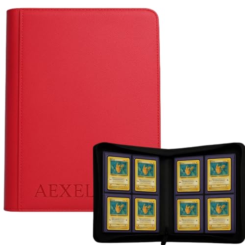 Image of Top Loader Card Binder, 112 Card Capacity, 4 Pocket Zipper PU Armoured Material For Trading Cards, Sports Cards, TCG Cards (Royal Red)