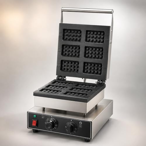 Image of 6 PCS Biscuit Waffle Machine, Commercial Electric Biscuit Baker, Non-Stick Waffle Biscuit Maker for Cafe Bakery Restaurant