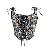 Vxcbad Französisch inspiriertes Retro-Vest mit vorderer Bindung und U-Ausschnitt sowie Blumenmuster - Damenkorsett Top in Schwarz (Größe M)