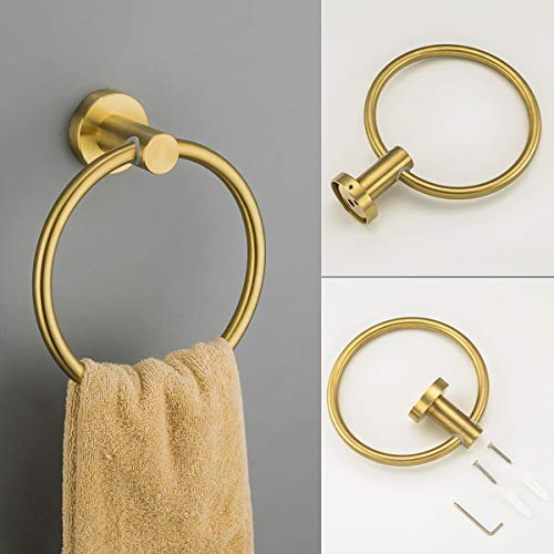 GAPPO 3 Piece Bathroom Hardware Accessories Set Brushed Gold SUS 304 Stainless Steel Wall Mounted Hand Towel Ring Toilet Paper Holder Robe Hook