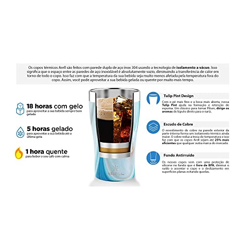 COPO TÉRMICO DE CERVEJA ARELL COM ISOLAMENTO VÁCUO TULIP 500ML BLUE FANTASY