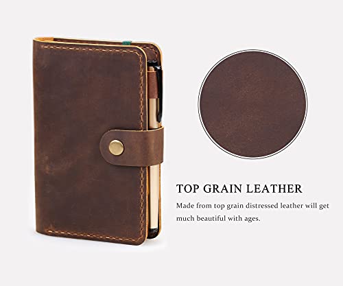 Image of Leather Journal Cover for 3.5 inchx5.5 inch Hardcover Notebook, Rustic Handmade Leather Notebook Cover Compatible with Moleskine Pocket Size Hardcover Notebook,Brown