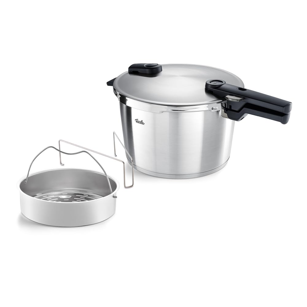 Fissler Vitaquick Premium/großer Schnellkochtopf (10 L, Ø 26 cm) m. Einsatz, Edelstahl-Dampfkochtopf, 2-Garstufen, Made in Germany - Induktion