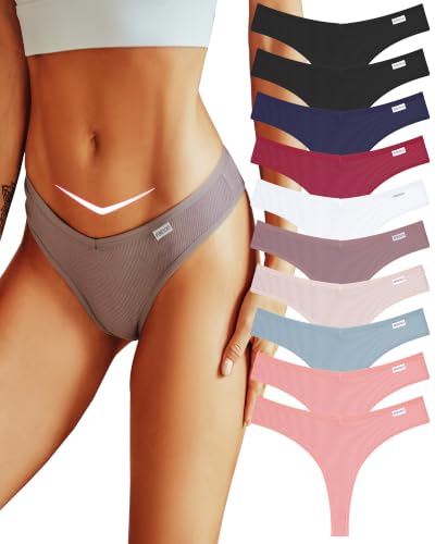 10 Pack Cotton Thongs for Women Sexy Underwear Breathable Thong Panties