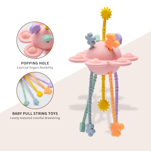 Image of Montessori Sensory Toys for Babies,Silicone Teething Toys Pull String Baby Toy 18 Months (Pink)