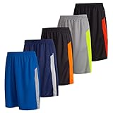 Essential Elements 5 Pack: Boys Youth Athletic Active Sports Gym Basketball Shorts with Pockets