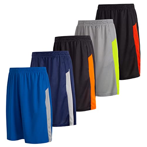 5 Pack: Men's Dry-Fit Sweat Resistant Active Athletic Performance Shorts