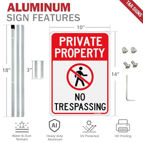 Panneaux No Trespassing extérieur aluminium rigide imperméable avec piquet de 137cm - 2