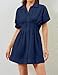 Ceputer Summer Button Down Shirt Dress for Women Short Sleeve Pleated Mini Dresses Causal A Line Flowy Corset Short Dress Navy