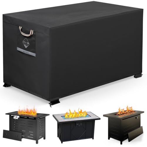 QH.HOME Fire Pit Cover Rectangular Super Waterproof 44 L x 28 W x 24 H UPF 50+ Outdoor Fire Pit Table Cover 600D Strong Tear Resistant and Fading Resistant for Rectangular Fire Pit - Black