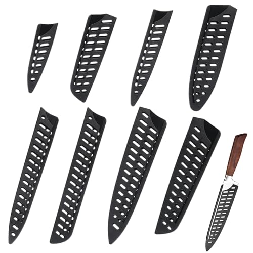 Keukenmessen bescherming set – 8-delige messenbeschermers – universele messenhoezen voor koksmes, broodmes, fruitmes – duurzame PP messenbescherming voor lade – zwart – veilig en handig