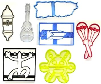 YNGLLC PUERTO RICO TOURIST HERITAGE FLAG LANDMARKS TAINO SYMBOLS SET OF 7 COOKIE CUTTERS 3D PRINTED MADE IN USA PR1583, Multicolor