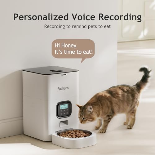 voluas automatic cat feeders - timed pet feeder for cats and dogs with dry food dispenser desiccant bag programmable portion control 4 daily meals 10s voice recorder