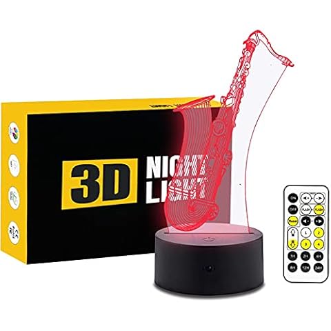 Cirkooh Music Instruments Saxophone 3D Optical Illusion Lamp 7 Colors Change Timing Remote Control and Touch Button Children Kids Bedside Table LED Night Light Cover