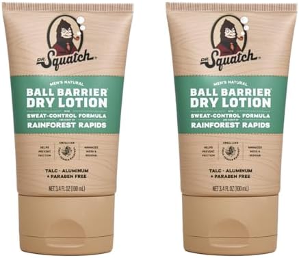 Dr. Squatch Ball Barrier Dry Lotion, No Mess Body Powder Lotion for Men, Made With Natural Ingredients - 2-Pack Rainforest Rapids