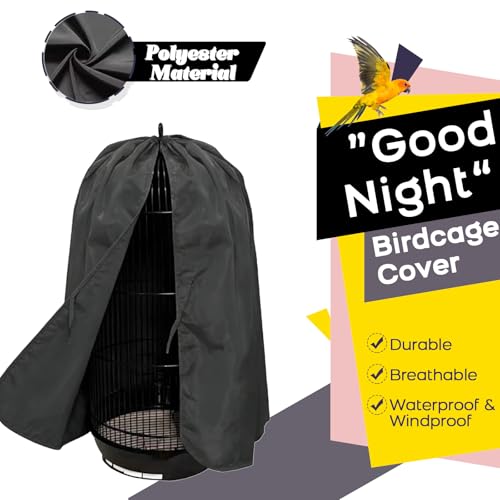 Image of QBLEEV Round Parrot Birdcage Cover, Pet Universal Blackout Cage Cover Shade | Windproof light-proof sleep reduces distractions night accessories cloth without cage, bow tie clouser, easy to wear