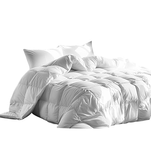 Image of Serta Goose Feather Down Fiber Comforter Twin Size - 100% Cotton Cover Duvet Insert - Hotel Luxury Hypoallergenic Bedding Comforter Light Warmth 68 x 90 Inch White