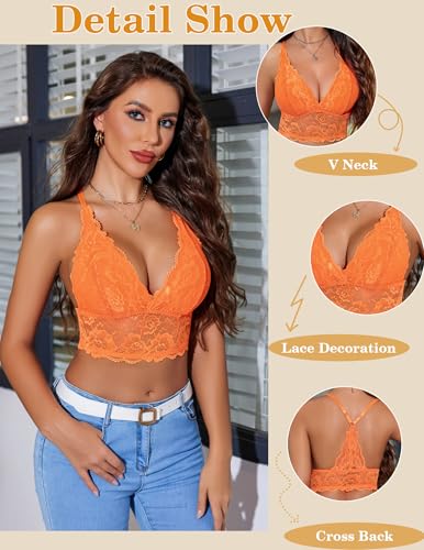 Image of Avidlove Bralettes for Women Lace Wireless Bra V Neck Racerback Crop Top Adjustable Lingerie No Padded