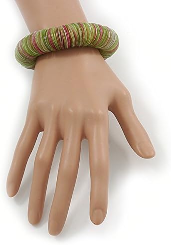 Avalaya Lime Green/Pink Shell Flex Bracelet - 17cm L, brass, pink - Image 3