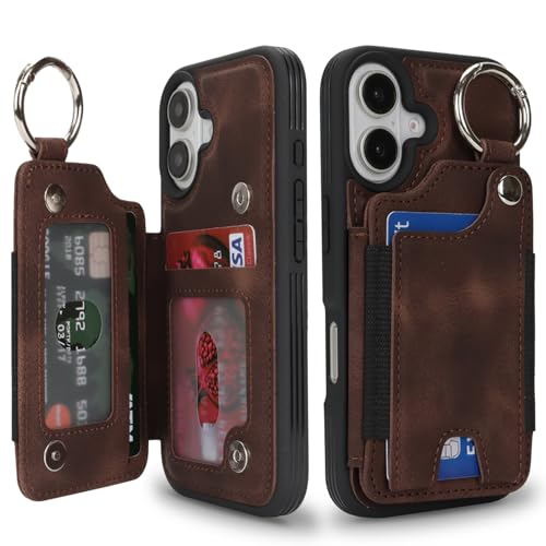 Coque iPhone 16 porte-cartes de crédit étui portefeuille cuir béquille homme