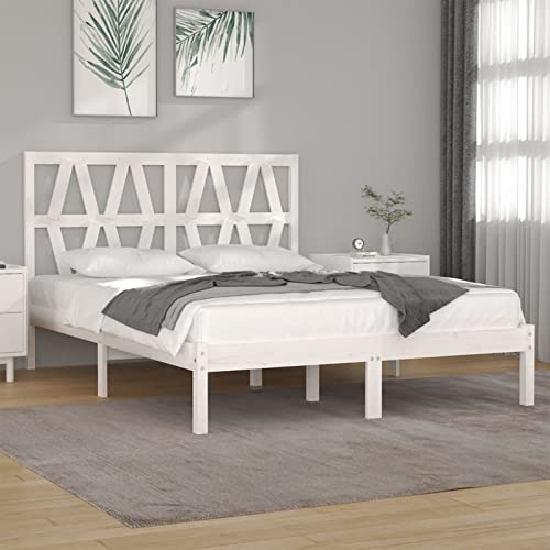 MOONAIRY Estructura de Cama, Somier Cama, Base Somier, Base Cama, Base Tapizada, Marco De Cama, de Madera Maciza de Pino Blanco 160x200 cm