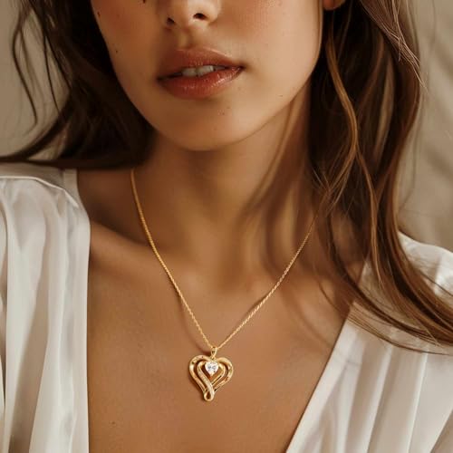 AmorAime 925 Sterling Silver Necklace for Women Heart Necklace 14K Gold Neclaces or Rose Gold Jewelry for Mother's Day or Birthday4