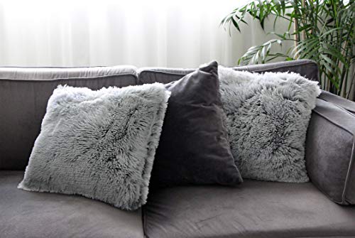 Uhomy 2 Packs Fluffy Accent Pillows Cover 18"x18", Soft Gray Ombre Faux Fur Throw Pillow Case, Modern Luxury Decorative Square Cushion Cover for Farmhouse Home Decor for Sofa/Bed/Chair, 45x45cm