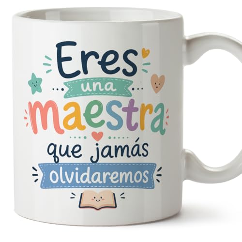 Mugffins mug cadeau maîtresse école maternelle avec texte Eres una maestra que jamás olvidaremos en Espagnol | céramique 330 ml 11 oz | Infantil v1