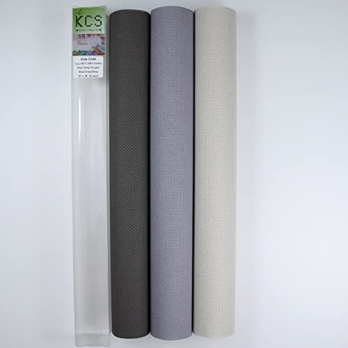 Image of KCS 3 pc of 15 inch x 18 inch Counted Cross Stitch Cotton Aida Cloth Needlework Fabric,14CT,Pearl Grey +Light Steel Grey+Dark Grey