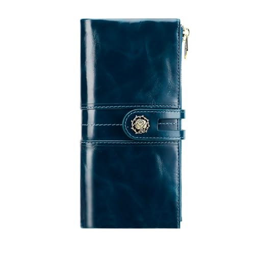 Image of Women's RFID Blocking Wallet Soft Leather Clutch Money Ladies Purse Slim Card Holder Organizer Zip Pocket (3020-Blue)