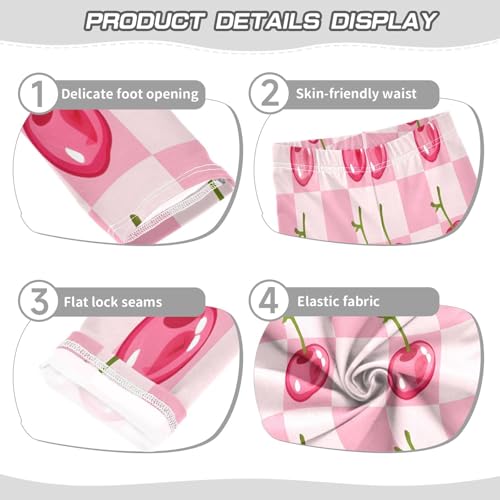 Bolaz Toddler Girls Leggings Printed Yoga Pants Leggings White Pink Grid Cherry for Kids3