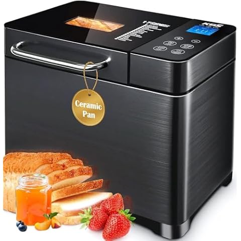 KBS 17-in-1 Bread Maker-Dual Heaters, 710W Machine Stainless Steel with Gluten-Free, Dough Maker,Jam,Yogurt PROG, Auto Nut Dispenser,Ceramic Pan& Touch Panel, 3 Loaf Sizes 3 Crust Colors,Recipes Cover