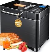 KBS Premium 2LB Convection Bread Maker Dual Heaters, 710W Stainless Steel 17-in-1 Bread Machine Healthy Ceramic Pan, Nut Dispenser,Touch Panel, 3 Loaf Sizes 3 Crust Colors, 15H Timer,Low Noise,Recipes