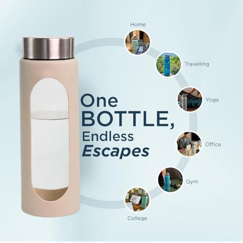 Image of Glassbunny Glass Drinking Bottle with Leakproof Stainless Steel Cap and Cover, Reusable Juice Bottles Beverage Drinkware, to Go Travel Bottles for Drink 750ML