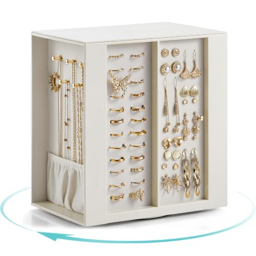 MISS VLANDO US VLANDO 360°Rotating Jewelry Organizer Box with 5 Drawers,Beige