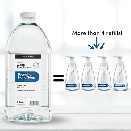 Image of Clean Revolution Foaming Hand Soap Refill Supply Container, Ready to Use Formula, Fragrance Free, 64 Fl Oz (Pack of 3)