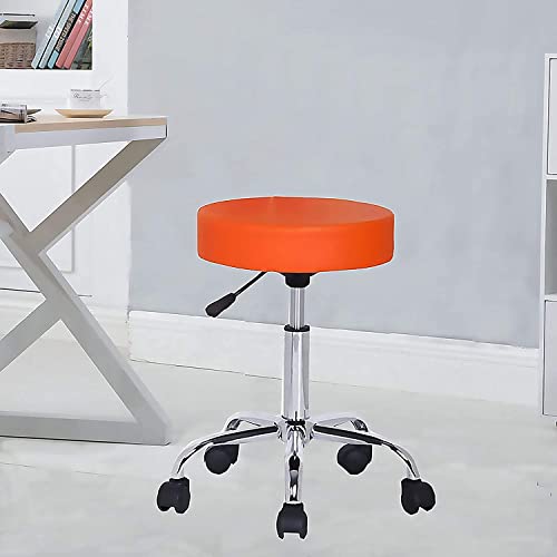 Image of NGFC Doctor Stool with Adjustable Height, Wheels and Bonded Leather Upholstery, Sitting Stools for Doctor /Kitchen /Office /Chair /Cafe /Cafeteria (Orange)